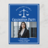 Custom Blue Law School Afstuderen Photo Party Uitnodiging Briefkaart (Voorkant)