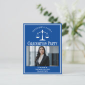 Custom Blue Law School Afstuderen Photo Party Uitnodiging Briefkaart (Staand voorkant)