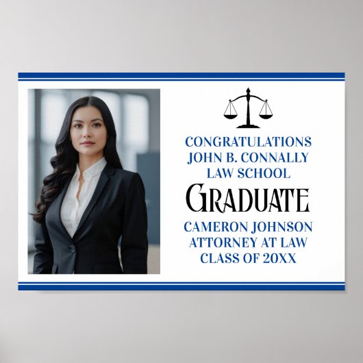 Custom Blue Law School Foto Afstudeerfeest Poster (Voorkant)