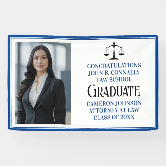 Custom Blue Law School Foto Afstudeerfeest Spandoek (Horizontaal)