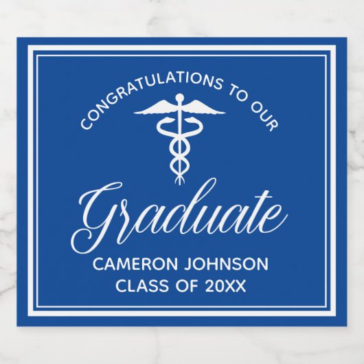 Custom Blue Medische School Afstudeerfeest Sparkling Wijnetiket (Enkel label)