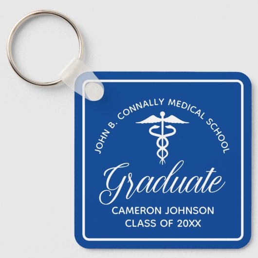 Custom Blue Medische School Afstuderen Keepsake Sleutelhanger (Voorkant)