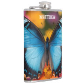 Custom Blue Morpho Butterfly Floral Botanical  Heupfles (Rechts)