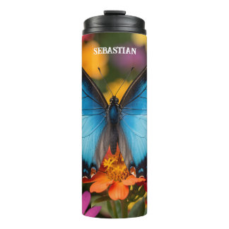 Custom Blue Morpho Butterfly Floral Botanical  Thermosbeker