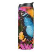 Custom Blue Morpho Butterfly Floral Botanical  Thermosbeker (Gedraaid links)
