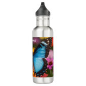 Custom Blue Morpho Butterfly Floral Botanical  Waterfles (Rechts)
