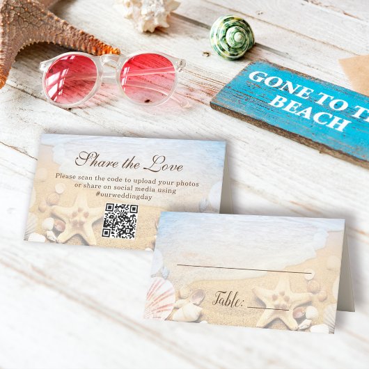 Custom Blue Ocean Tropical Beach Wedding Plaatskaartje