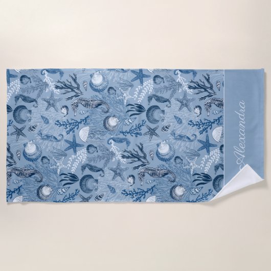 Custom Blue Ocean Zee Life Strandlaken (Voorkant)
