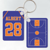 Custom Blue & Oranje basketbalveld en Jersey Sleutelhanger