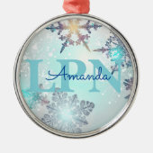 Custom Blue Personalized Name LPN  Metalen Ornament (Voorkant)