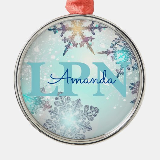 Custom Blue Personalized Name LPN  Metalen Ornament (Voorkant)