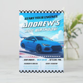 Custom Blue Race Auto verjaardagsfeestje Kaart (Staand voorkant)