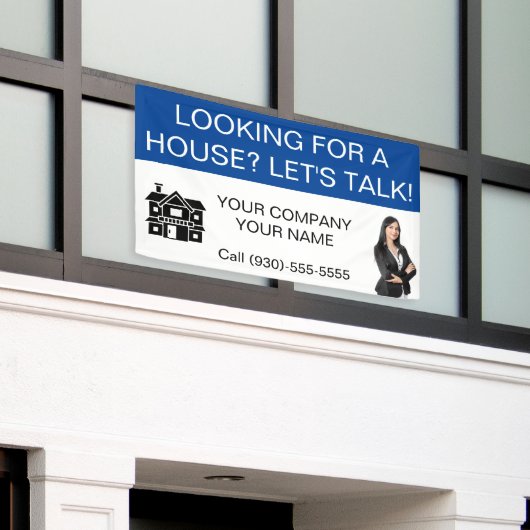 Custom Blue Realtor Vastgoed Logo Marketing Spandoek (Buitenkant Gebouw)