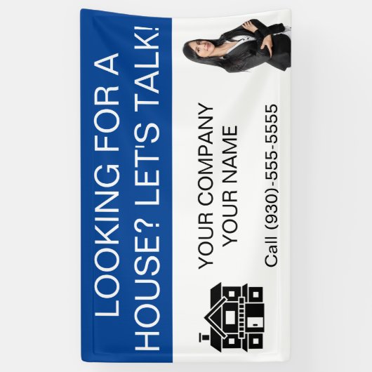 Custom Blue Realtor Vastgoed Logo Marketing Spandoek (Verticaal)
