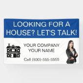 Custom Blue Realtor Vastgoed Logo Marketing Spandoek (Horizontaal)