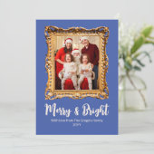 Custom Blue Retro Gouden Foto Lijst Vrolijk Kerstf Feestdagenkaart (Staand voorkant)