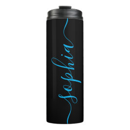 Custom Blue Script Name Black Thermal Tumbler Thermosbeker
