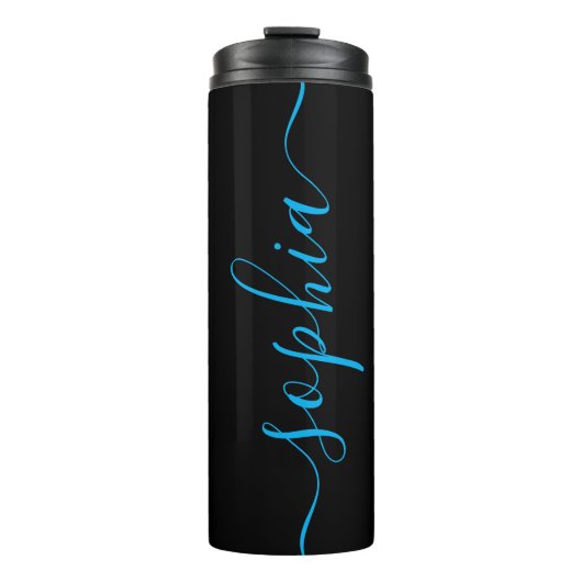 Custom Blue Script Name Black Thermal Tumbler Thermosbeker (Voorkant)