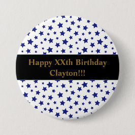 Custom Blue Stars met bericht Verjaardag Button