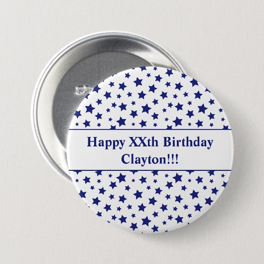 Custom Blue Stars met bericht Verjaardag Button (Voorkant /achterkant)