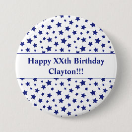Custom Blue Stars met bericht Verjaardag Button