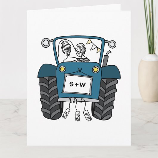 Custom Blue Tractor Country Barn Rustieke bruiloft Kaart (Voorkant)