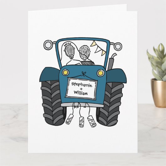 Custom Blue Tractor Country Barn Rustieke bruiloft Kaart (Kleine Plant)
