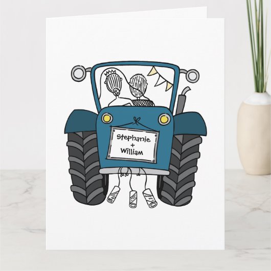 Custom Blue Tractor Country Barn Rustieke bruiloft Kaart (Voorkant)