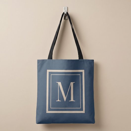 Custom Blue & Vanilla Framed Monogram Tote Bag