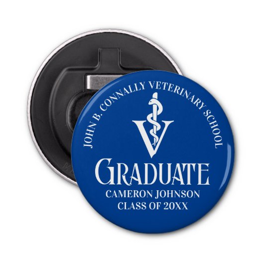Custom Blue Veterinary School Afstudeerfeest Button Flesopener (Voorkant)