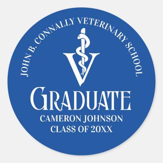 Custom Blue Veterinary School Afstudeerfeest Ronde Sticker (Voorkant)