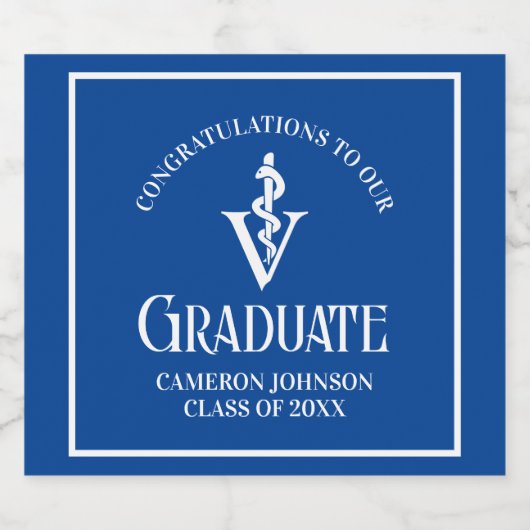 Custom Blue Veterinary School Afstudeerfeest Sparkling Wijnetiket (Enkel label)