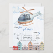 Custom Blue Watercolor Helicopter Boys Birthday Kaart (Voorkant)