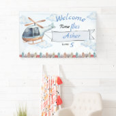 Custom Blue Watercolor Helicopter Boys Birthday Spandoek (Insitu)