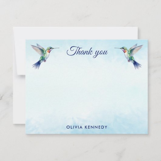 Custom Blue Watercolor Hummingbird Thank You    Notitiekaartje (Voorkant)