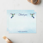 Custom Blue Watercolor Hummingbird Thank You    Notitiekaartje (Voorkant / Achterkant in situ)
