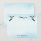 Custom Blue Watercolor Hummingbird Thank You    Notitiekaartje (Voorkant / Achterkant)