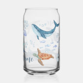 Custom Blue Whale en Turtle Ocean Bubble Scene Blikvorm Glas (Links)