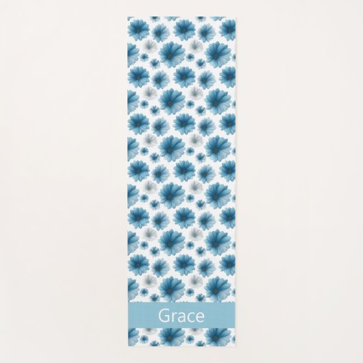 Custom Blue White Daisy Floral Pattern Yogamat (Voorkant)