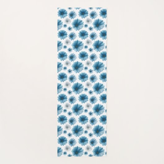 Custom Blue White Daisy Floral Pattern Yogamat (Achterkant)