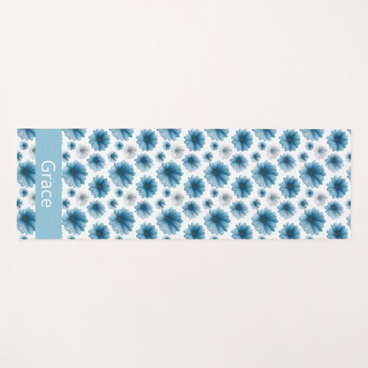 Custom Blue White Daisy Floral Pattern Yogamat (Voorkant (horizontaal))