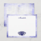 Custom Blue White Floral Rustic Blue 4.25x5.5 Flat Notitiekaartje (Voorkant / Achterkant)