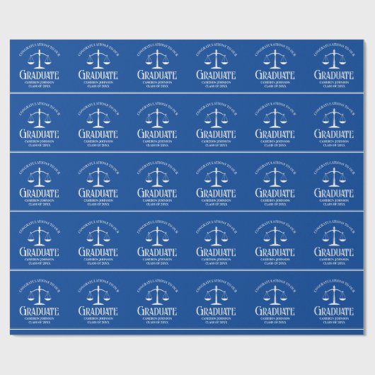 Custom Blue White Law School Afstudeerfeest Cadeaupapier (Vlak)