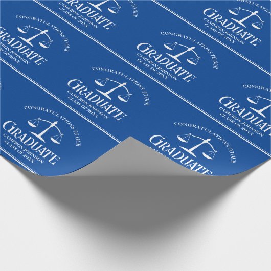 Custom Blue White Law School Afstudeerfeest Cadeaupapier (Hoek)