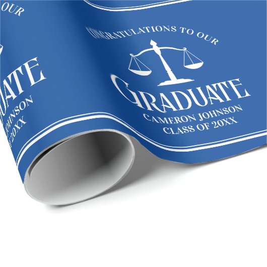 Custom Blue White Law School Afstudeerfeest Cadeaupapier (Rol Hoek)