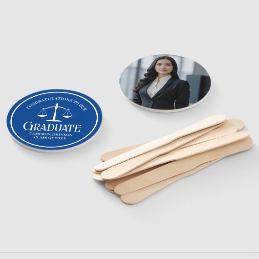 Custom Blue White Law School Afstudeerfeest Handwaaier (Niet-gemonteerd)