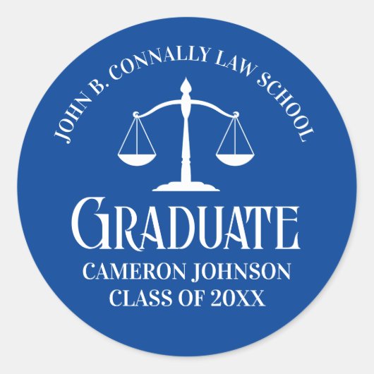 Custom Blue White Law School Afstudeerfeest Ronde Sticker (Voorkant)