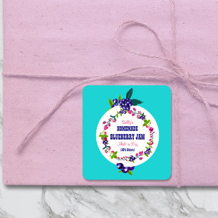 Custom·Blueberry Jam DIY Inblikken Blauwgroen Vierkante Sticker