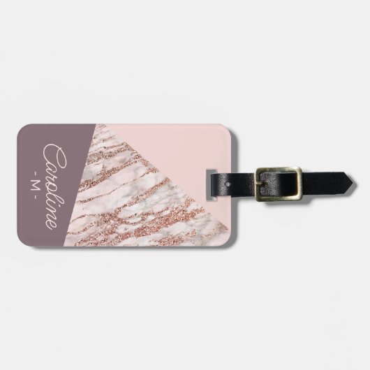 Custom Blush Roze Rose Goud Marbled Art Patroon Bagagelabel (Voorkant horizontaal)