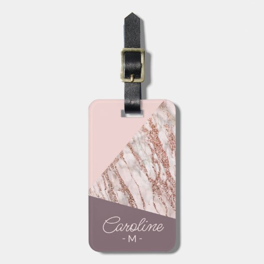 Custom Blush Roze Rose Goud Marbled Art Patroon Bagagelabel (Voorkant verticaal)
